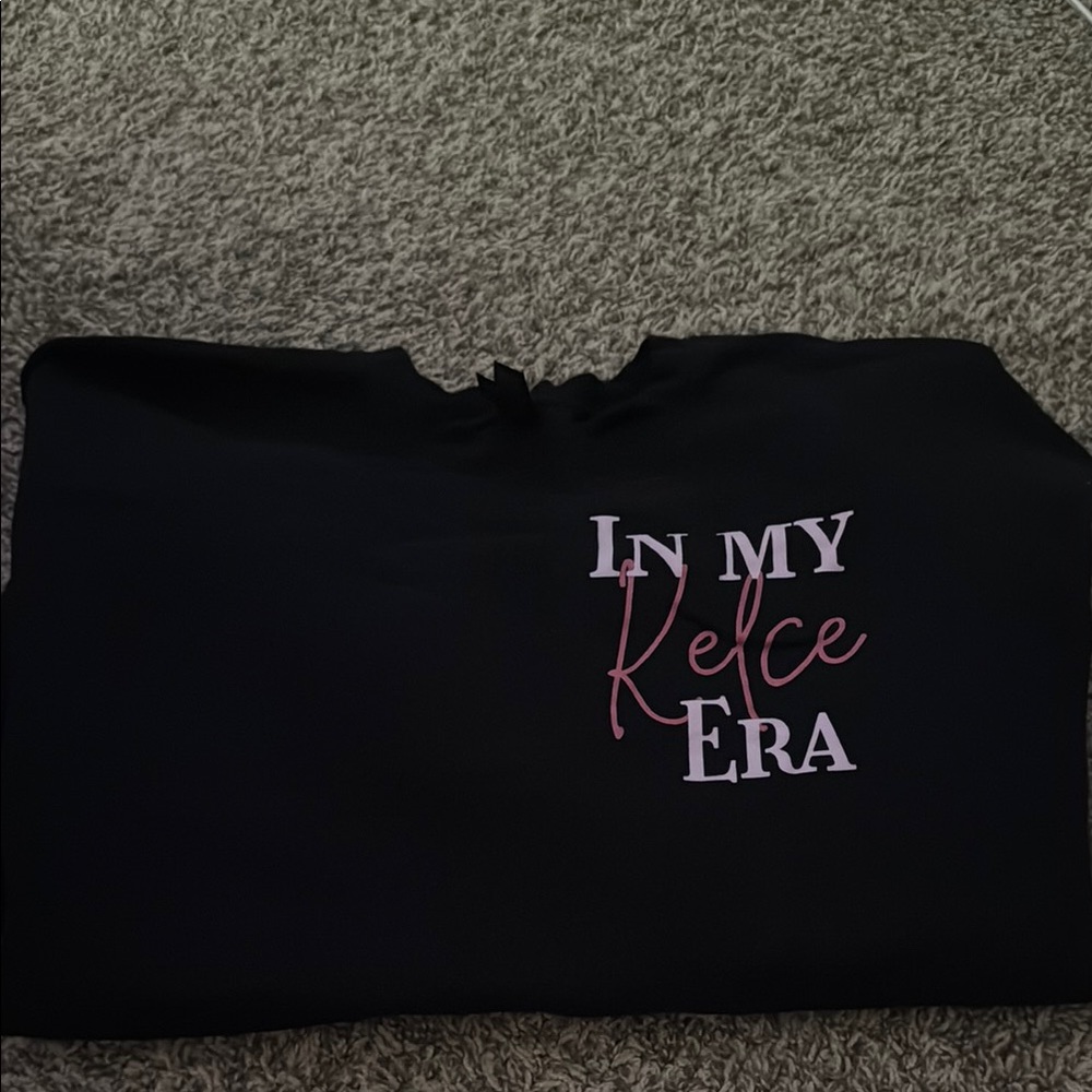 Black Sweatshirt with Pink and White Text
